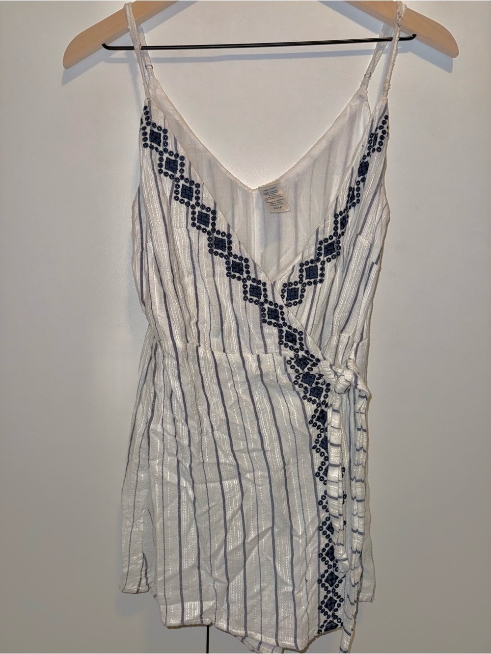 l*space White Romper with Navy Embroidered Trim